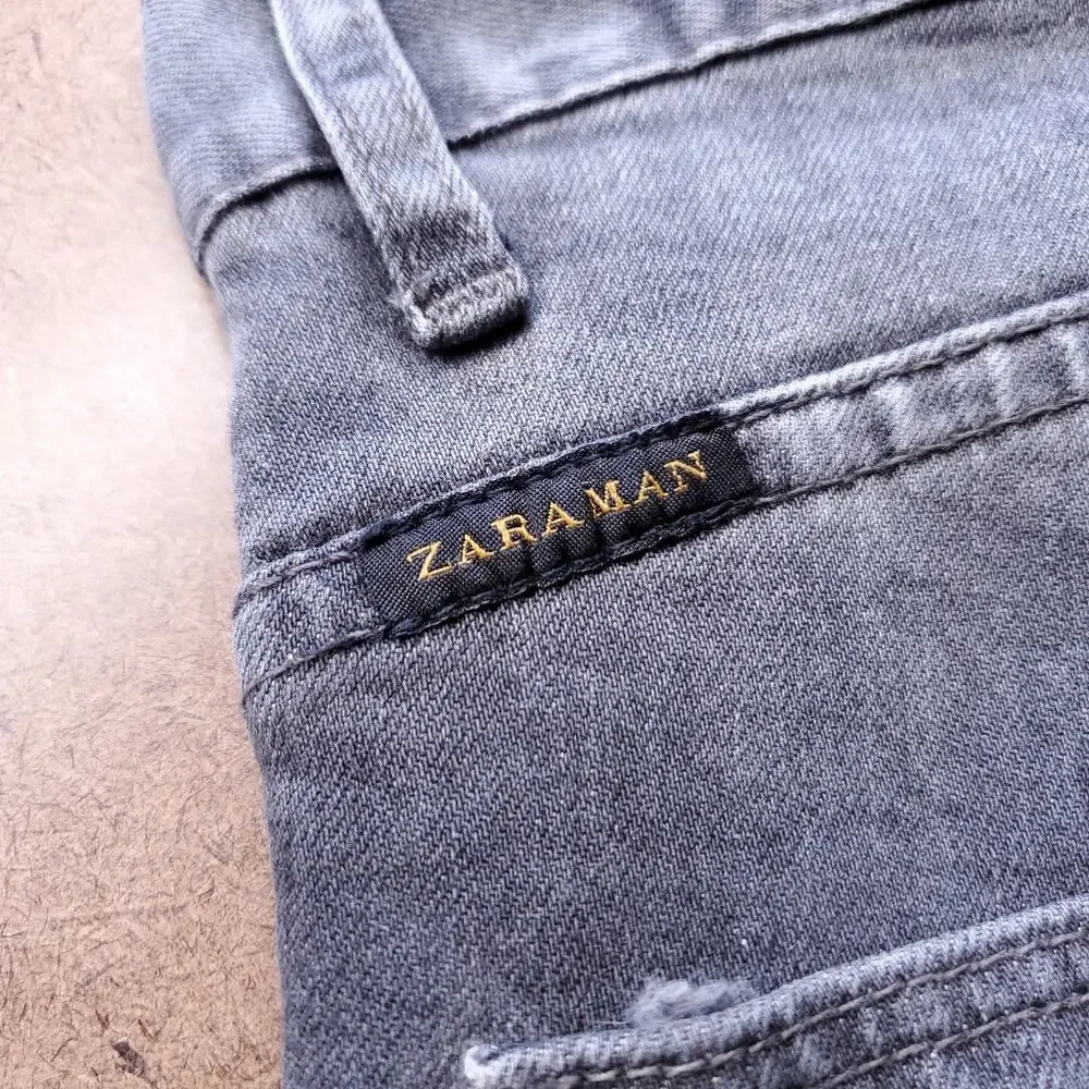 Zara Man Slim Straight Jeans Men 30 Gray Stretch Minimalist Streetwear Modern